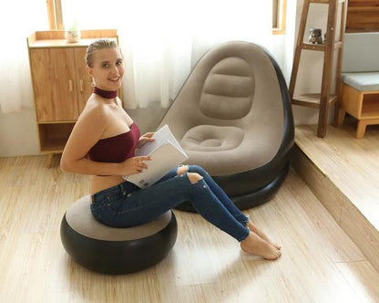 Modern Inflatable Single Sofa Lounger Chair with Ottoman and Easy Foot Pump