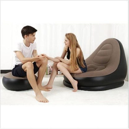 Modern Inflatable Single Sofa Lounger Chair with Ottoman and Easy Foot Pump