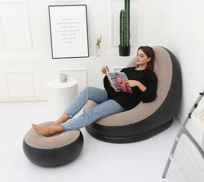 Modern Inflatable Single Sofa Lounger Chair with Ottoman and Easy Foot Pump