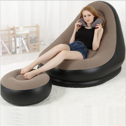 Modern Inflatable Single Sofa Lounger Chair with Ottoman and Easy Foot Pump