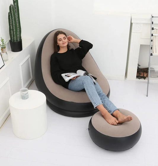 Modern Inflatable Single Sofa Lounger Chair with Ottoman and Easy Foot Pump