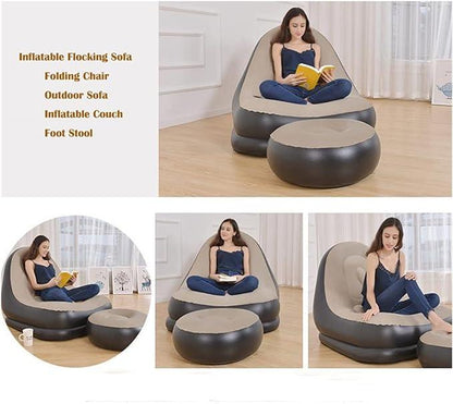 Modern Inflatable Single Sofa Lounger Chair with Ottoman and Easy Foot Pump