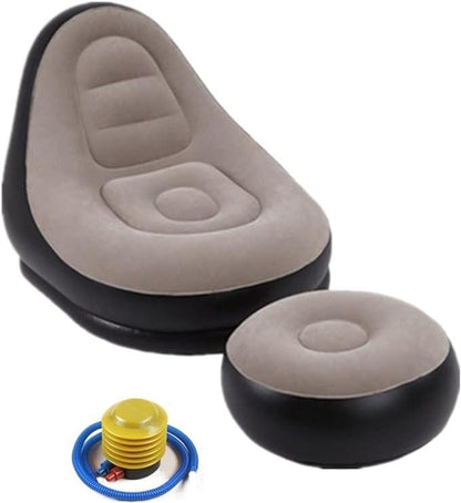 Modern Inflatable Single Sofa Lounger Chair with Ottoman and Easy Foot Pump
