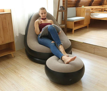 Modern Inflatable Single Sofa Lounger Chair with Ottoman and Easy Foot Pump