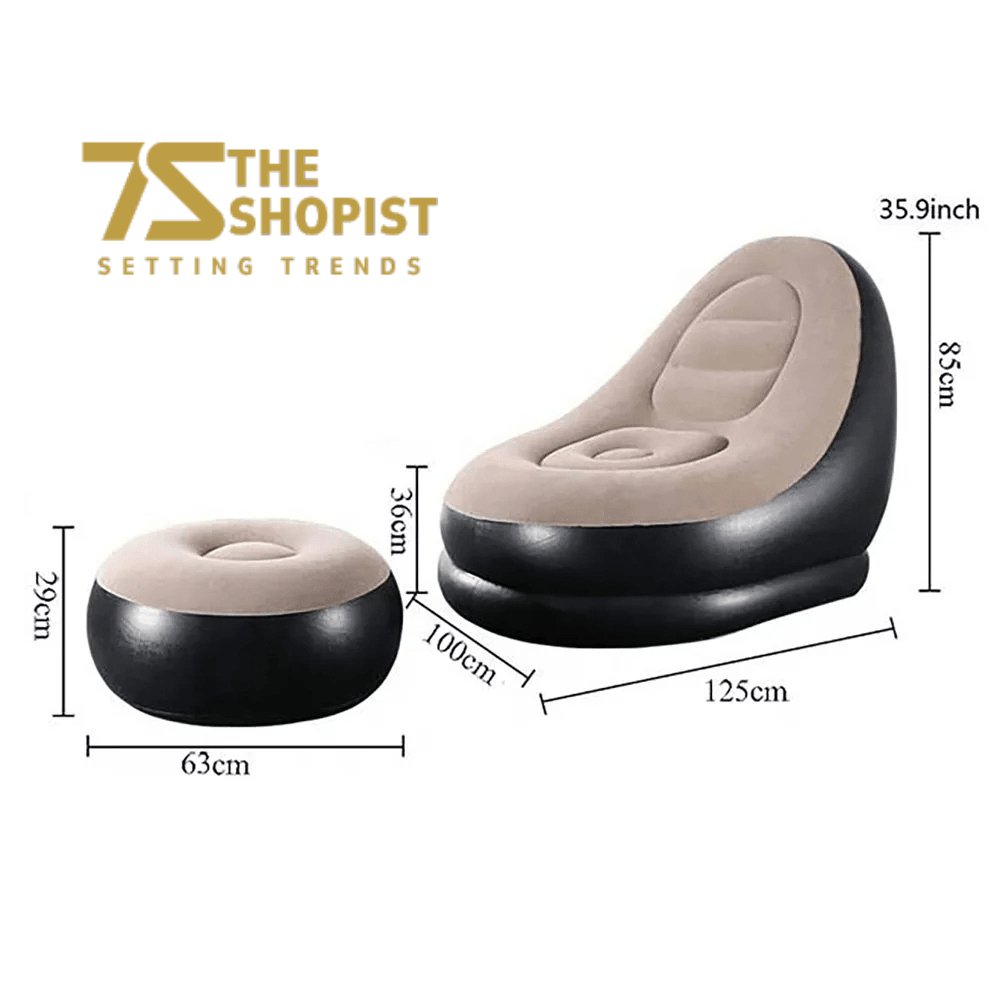 Modern Inflatable Single Sofa Lounger Chair with Ottoman and Easy Foot Pump