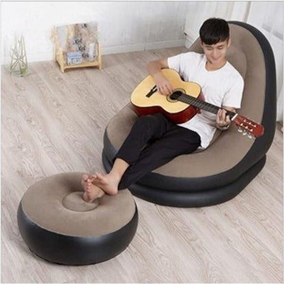 Modern Inflatable Single Sofa Lounger Chair with Ottoman and Easy Foot Pump